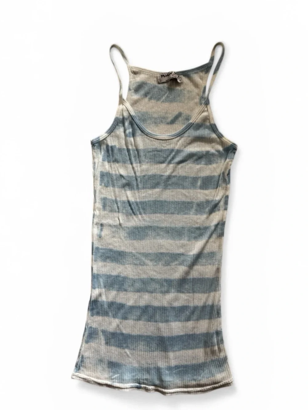 Michael Stars Ribbed Scoop Neck Tank Top in White/Light Blue Stripe - Picture 8 of 9